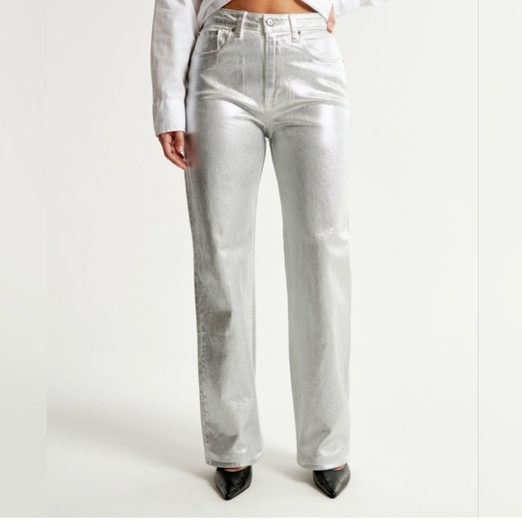 Zara Denim - Zara Silver Metalic Jeans Size 2 wide leg